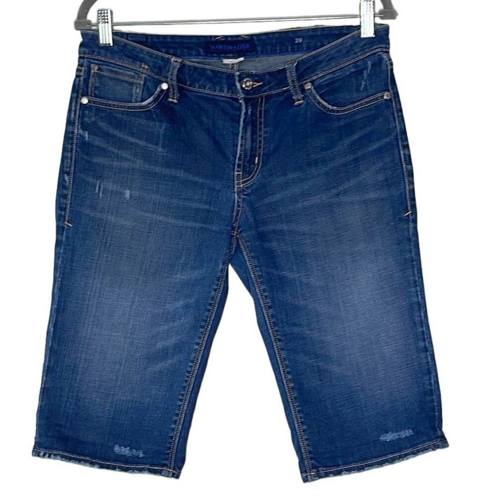 Martin + Osa Womens Blue Denim Bermuda Shorts Distressed Size 29